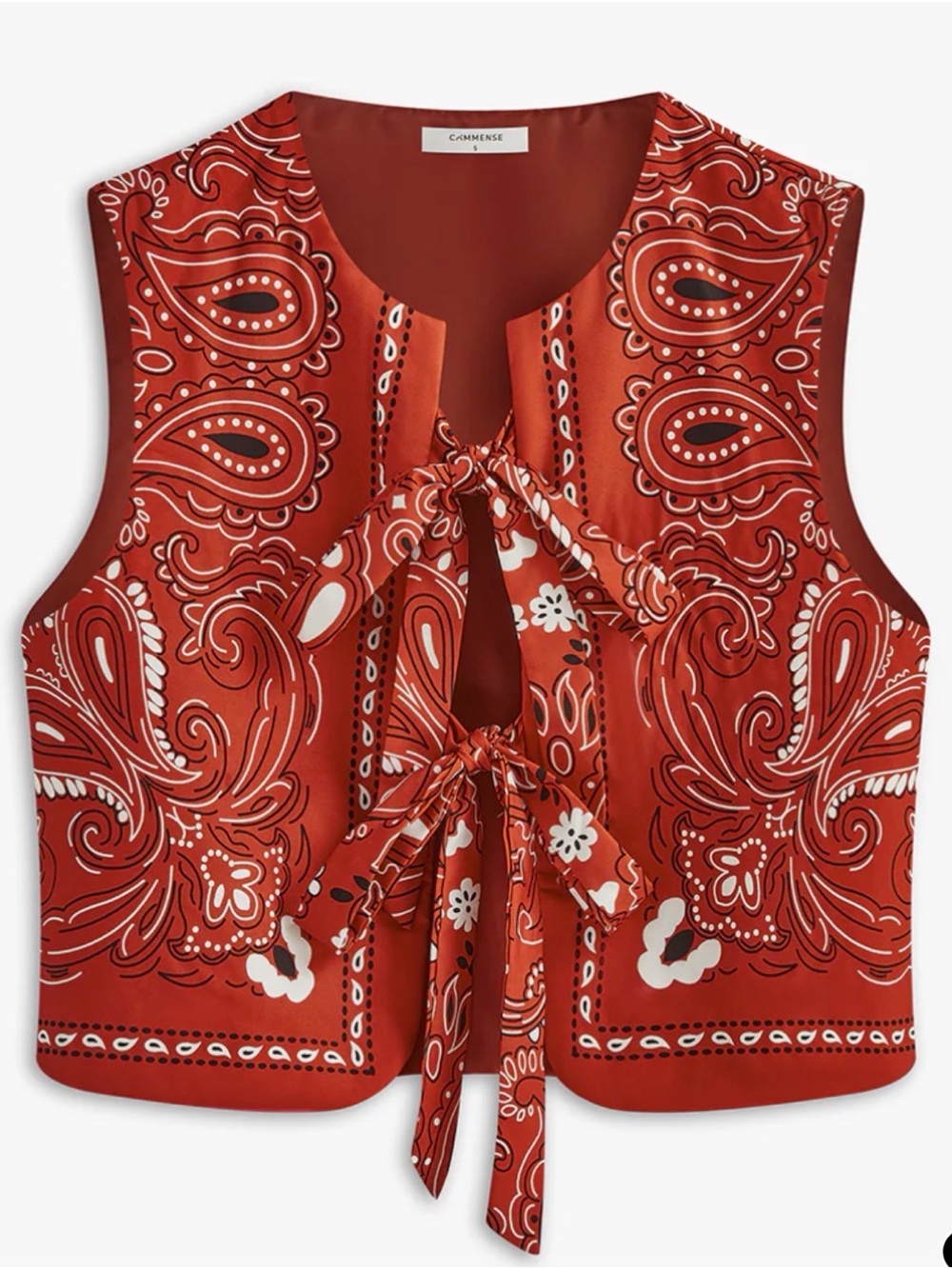 Commense Red Paisley Tie-Front Sleeveless Tank Top